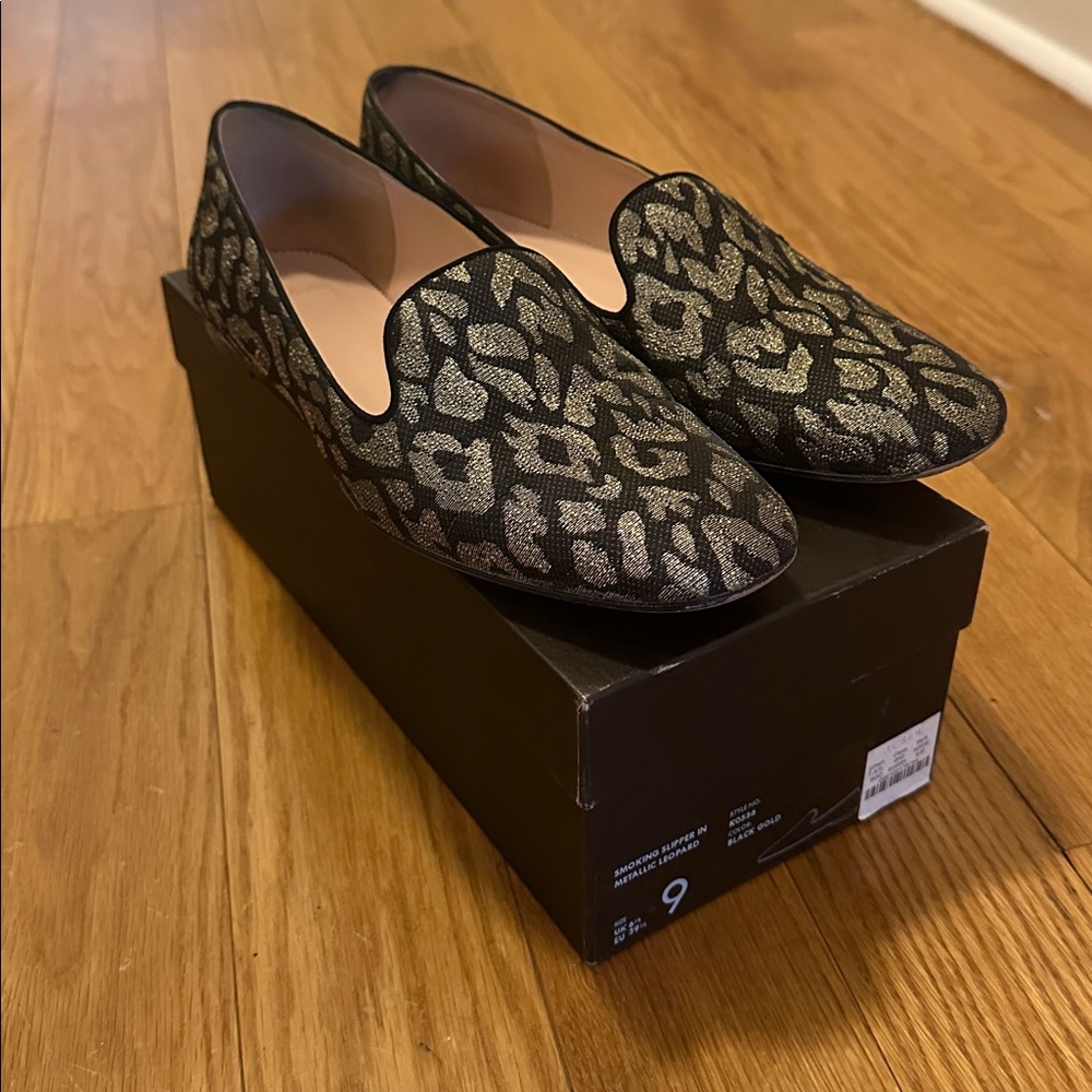 J.Crew Metallic Leopard Print Smoking Slipper / Loafer - Picture 4 of 5
